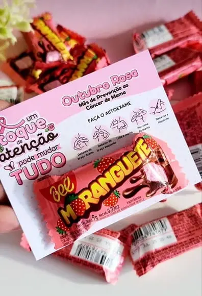 Card com Chocolate Moranguete- Outubro Rosa