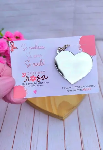 Card com Espelhinho Coração- Outubro Rosa