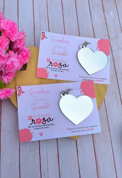 Card com Espelhinho Coração- Outubro Rosa