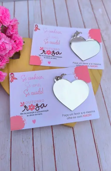 Card com Espelhinho Coração- Outubro Rosa