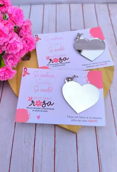Card com Espelhinho Coração- Outubro Rosa