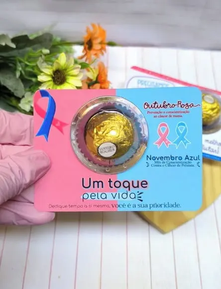 Card com Ferrero Rocher- Outubro Rosa e Novembro Azul