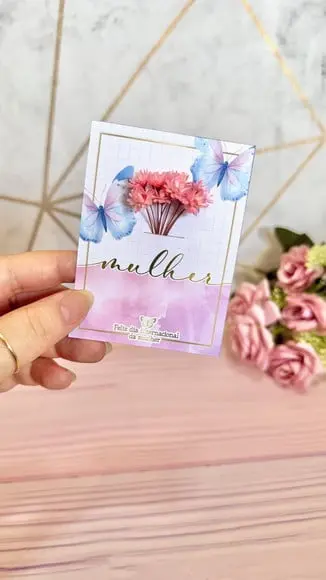 Card com Florzinha Sempre Viva- Dia da Mulher