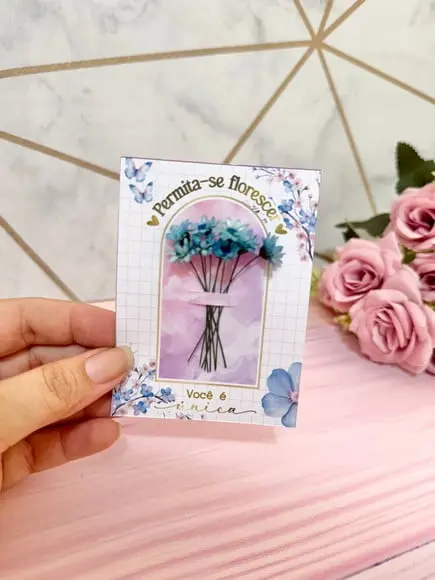 Card com Florzinha Sempre Viva- Dia da Mulher
