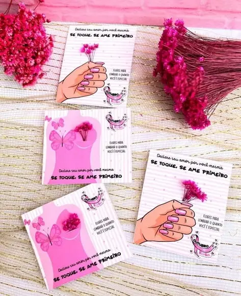 Card com Florzinha Sempre Viva- Outubro Rosa