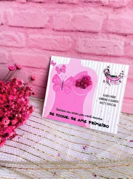 Card com Florzinha Sempre Viva- Outubro Rosa
