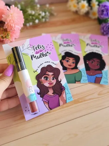 Card com Gloss Labial- Dia da Mulher