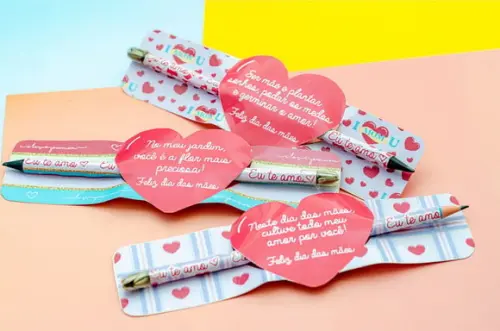 Card com Lápis ou Caneta- Dia das Mães