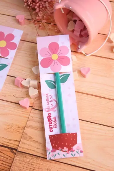 Card com Lápis- Outubro Rosa