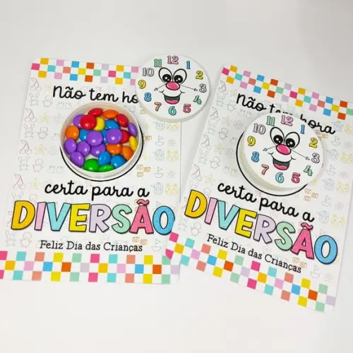 Card com Latinha de Chocolatinho- Dia das Crianças