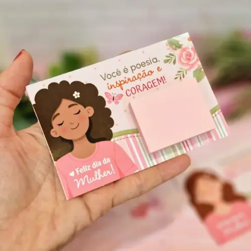 Card com Mini Bloquinho de Anotações- Dia da Mulher