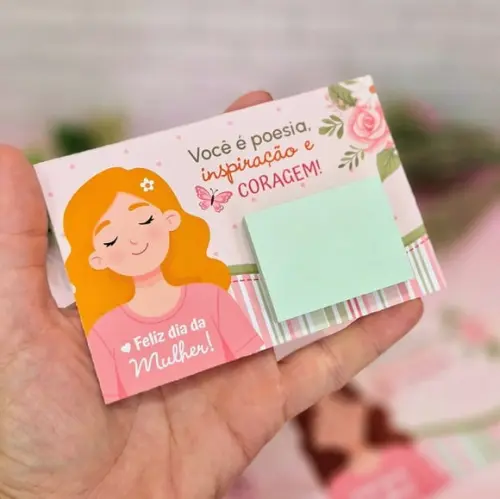 Card com Mini Bloquinho de Anotações- Dia da Mulher
