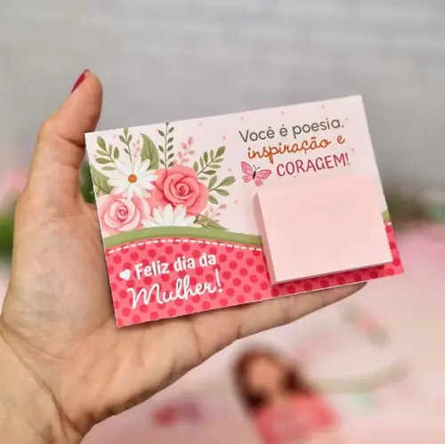 Card com Mini Bloquinho de Anotações- Dia da Mulher