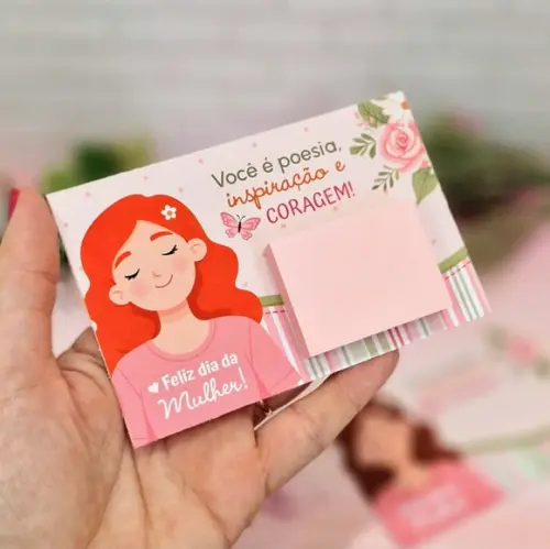 Card com Mini Bloquinho de Anotações- Dia da Mulher