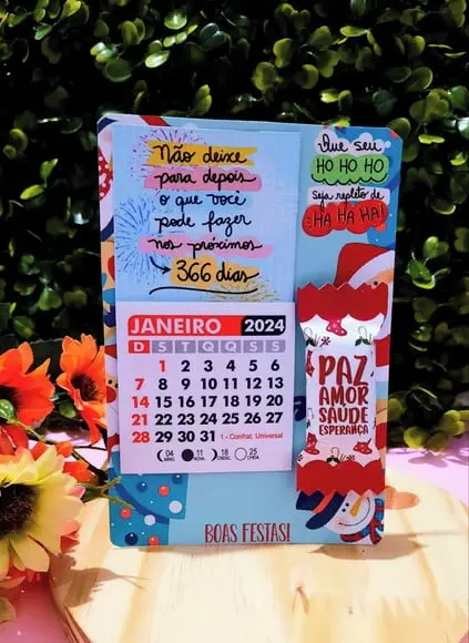 Card com Mini Calendário com Imã e Balinha- Natal