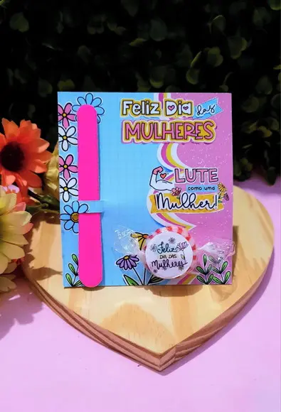 Card com Mini Lixa e Balinha- Dia da Mulher