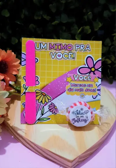 Card com Mini Lixa e Balinha- Dia da Mulher