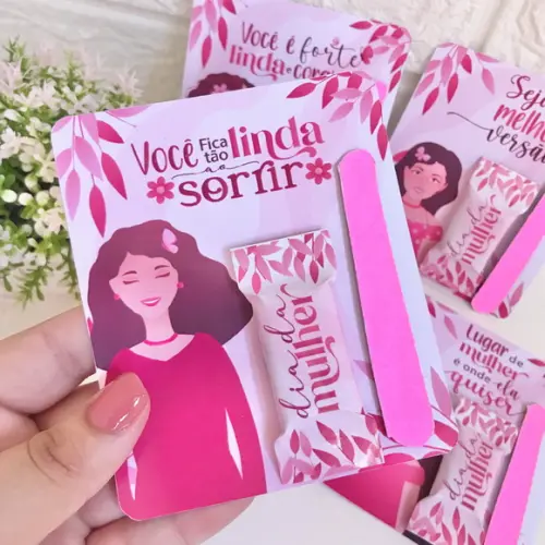 Card com Mini Lixa e Balinha- Dia da Mulher