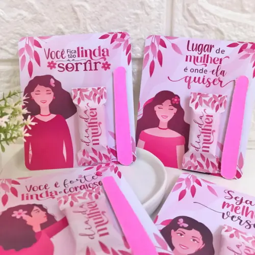 Card com Mini Lixa e Balinha- Dia da Mulher