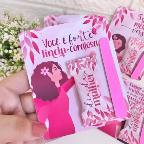 Card com Mini Lixa e Balinha- Dia da Mulher