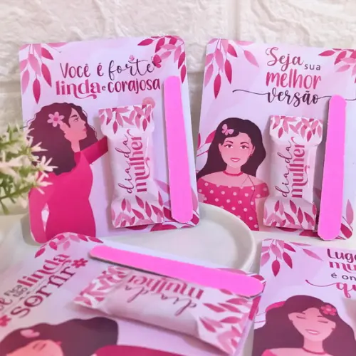 Card com Mini Lixa e Balinha- Dia da Mulher