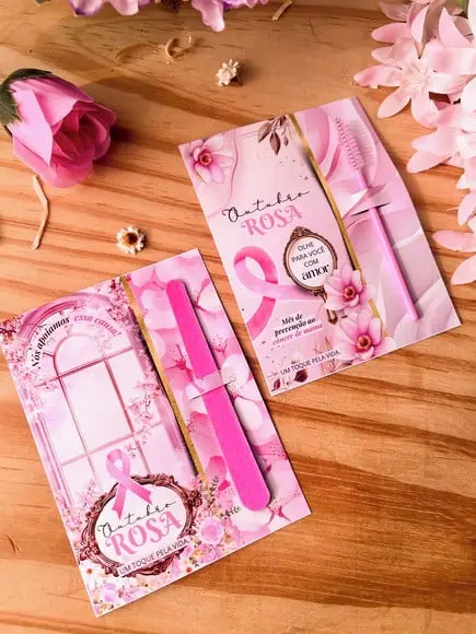 Card com Mini Lixa ou Escovinha- Outubro Rosa