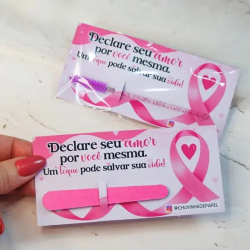 Card com Mini Lixa ou Escovinha- Outubro Rosa