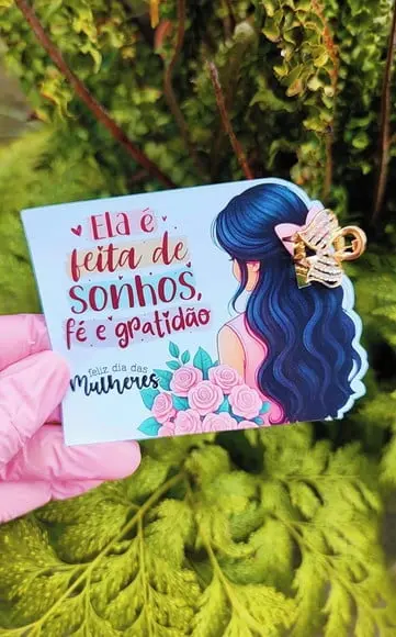 Card com Mini Piranha de Cabelo- Dia da Mulher