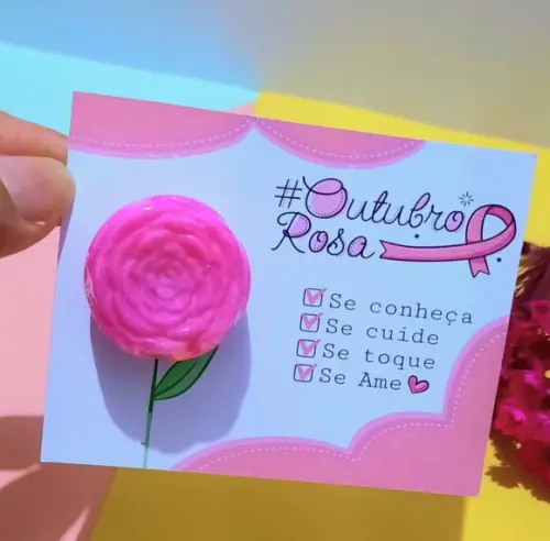 Card com Mini Sabonete- Outubro Rosa