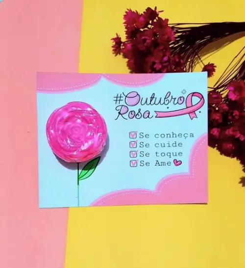 Card com Mini Sabonete- Outubro Rosa