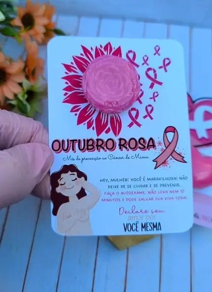 Card com Mini Sabonete- Outubro Rosa