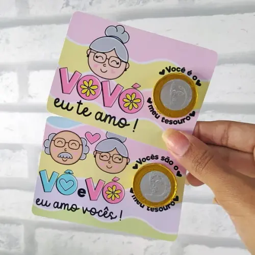 Card com Moeda de Chocolate ao Leite- Dia dos Avós