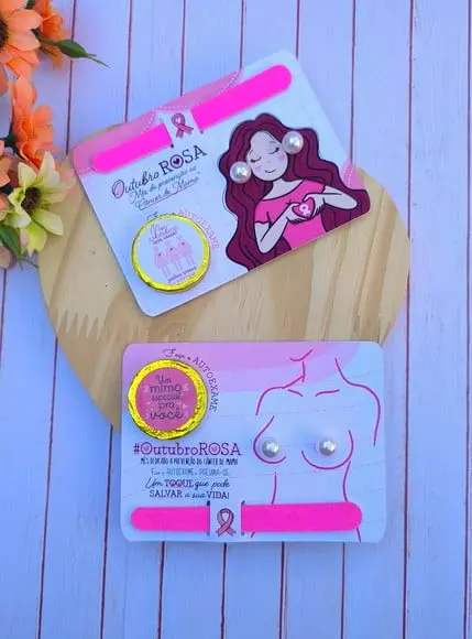 Card com Moedinha Chocolate, Brinco e Mini Lixa- Outubro Ros