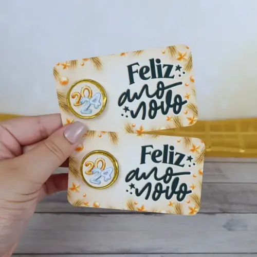 Card com Moedinha de Chocolate ao Leite- Ano Novo