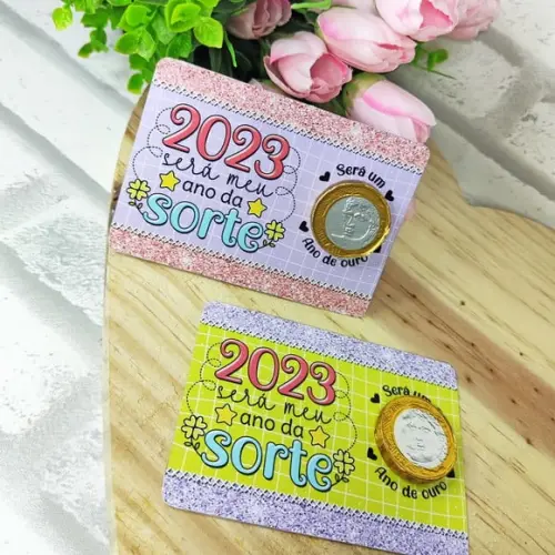 Card com Moedinha de Chocolate ao Leite- Ano Novo 2024