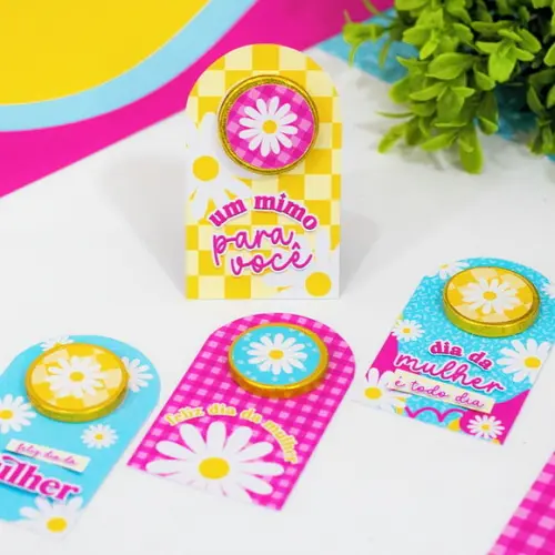 Card com Moedinha de Chocolate ao Leite- Dia da Mulher
