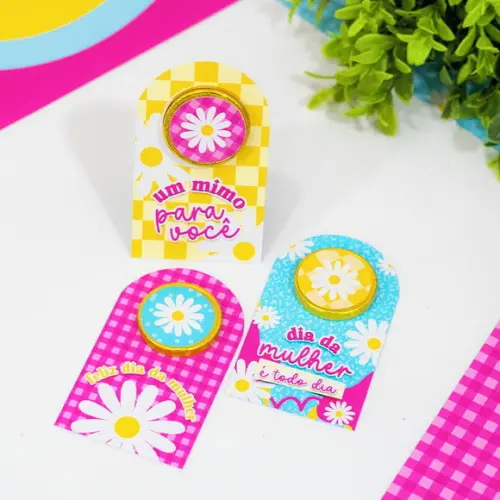 Card com Moedinha de Chocolate ao Leite- Dia da Mulher