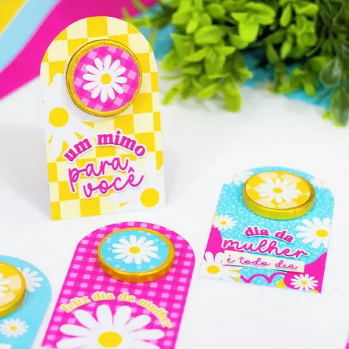 Card com Moedinha de Chocolate ao Leite- Dia da Mulher