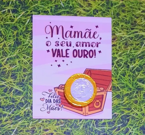 Card com Moedinha de Chocolate ao Leite- Dia das Mães
