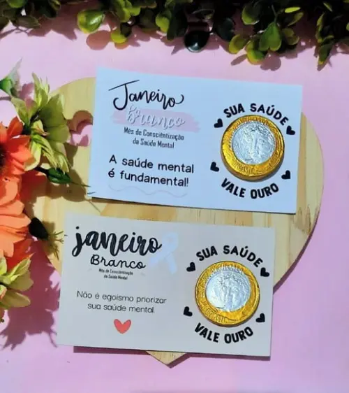 Card com Moedinha de Chocolate ao Leite- Janeiro Branco