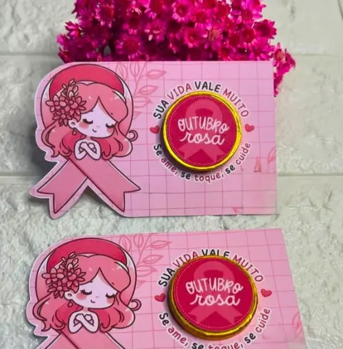 Card com Moedinha de Chocolate ao Leite- Outubro Rosa