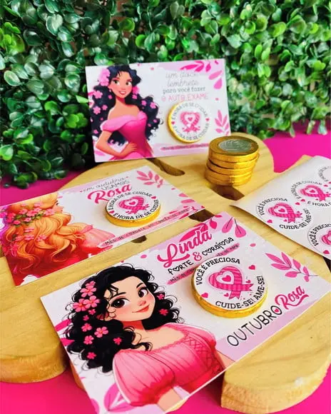 Card com Moedinha de Chocolate ao Leite- Outubro Rosa