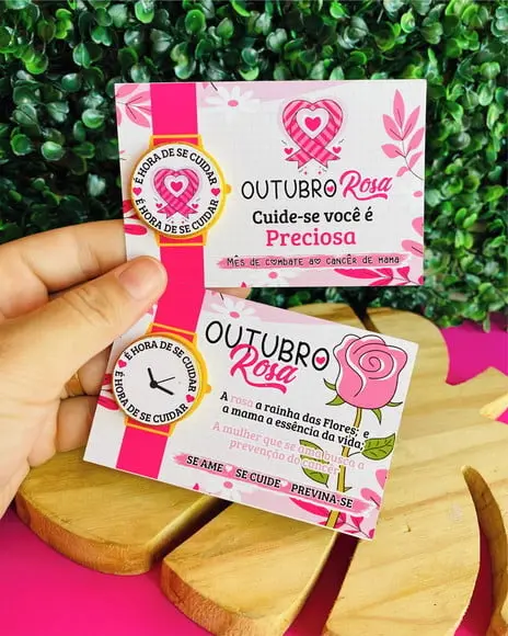 Card com Moedinha de Chocolate ao Leite- Outubro Rosa