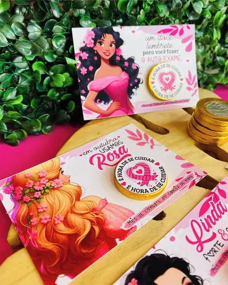 Card com Moedinha de Chocolate ao Leite- Outubro Rosa