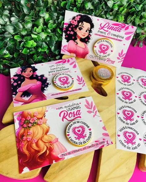 Card com Moedinha de Chocolate ao Leite- Outubro Rosa