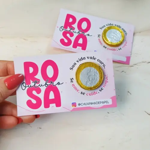 Card com Moedinha de Chocolate ao Leite- Outubro Rosa