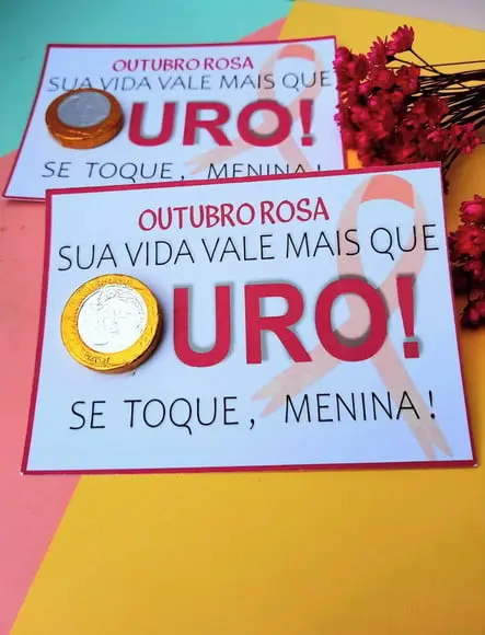 Card com Moedinha de Chocolate ao Leite- Outubro Rosa