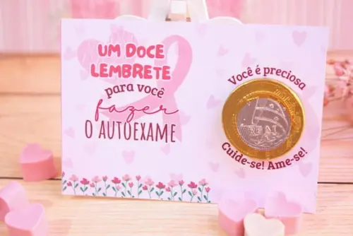 Card com Moedinha de Chocolate ao Leite- Outubro Rosa