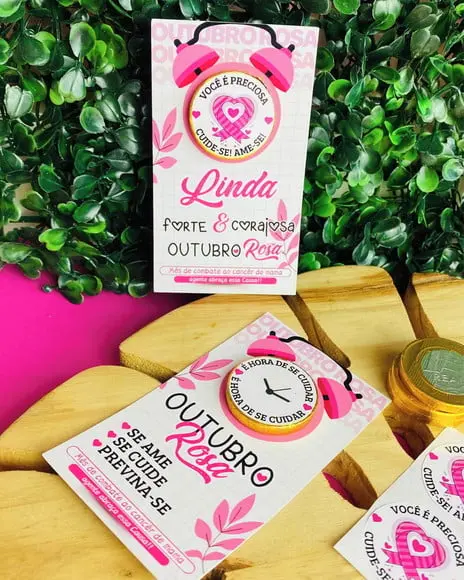 Card com Moedinha de Chocolate ao Leite- Outubro Rosa