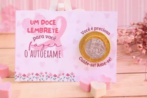 Card com Moedinha de Chocolate ao Leite- Outubro Rosa